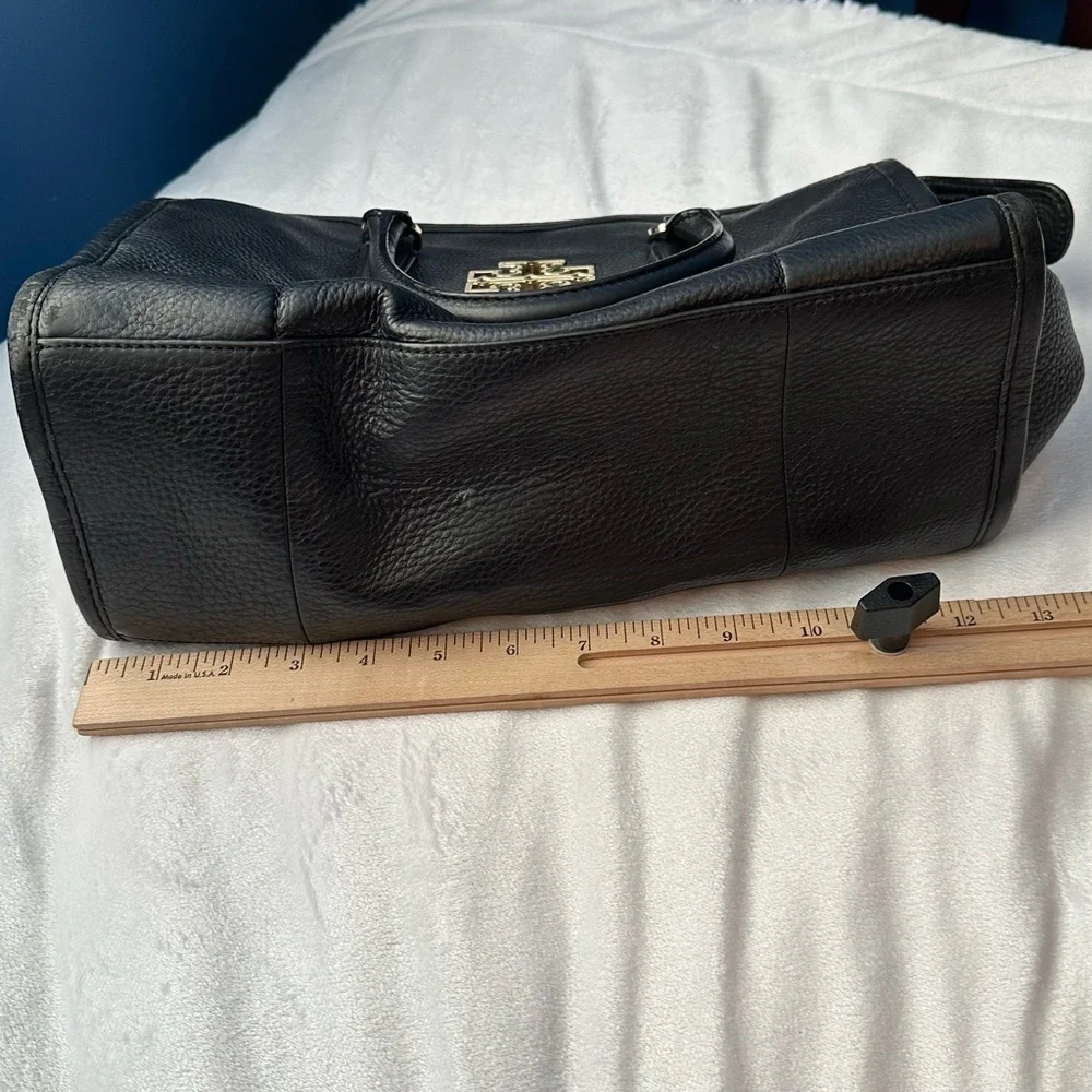 Tory Burch Britten Satchel Black Pebbled Leather Handbag Bag